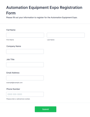 Automation Equipment Expo Registration Form Form Template