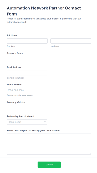 Automation Network Partner Contact Form Template