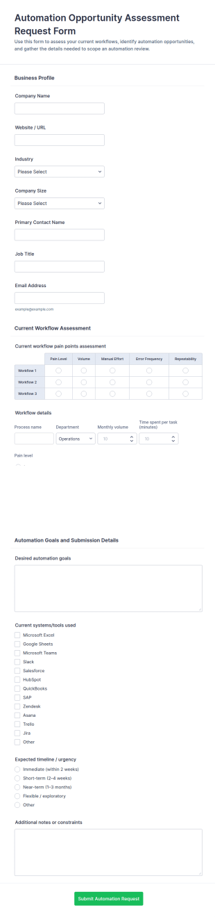 Automation Opportunity Assessment Request Form Template