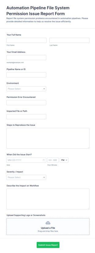 Automation Pipeline File System Permission Issue Report Form Template