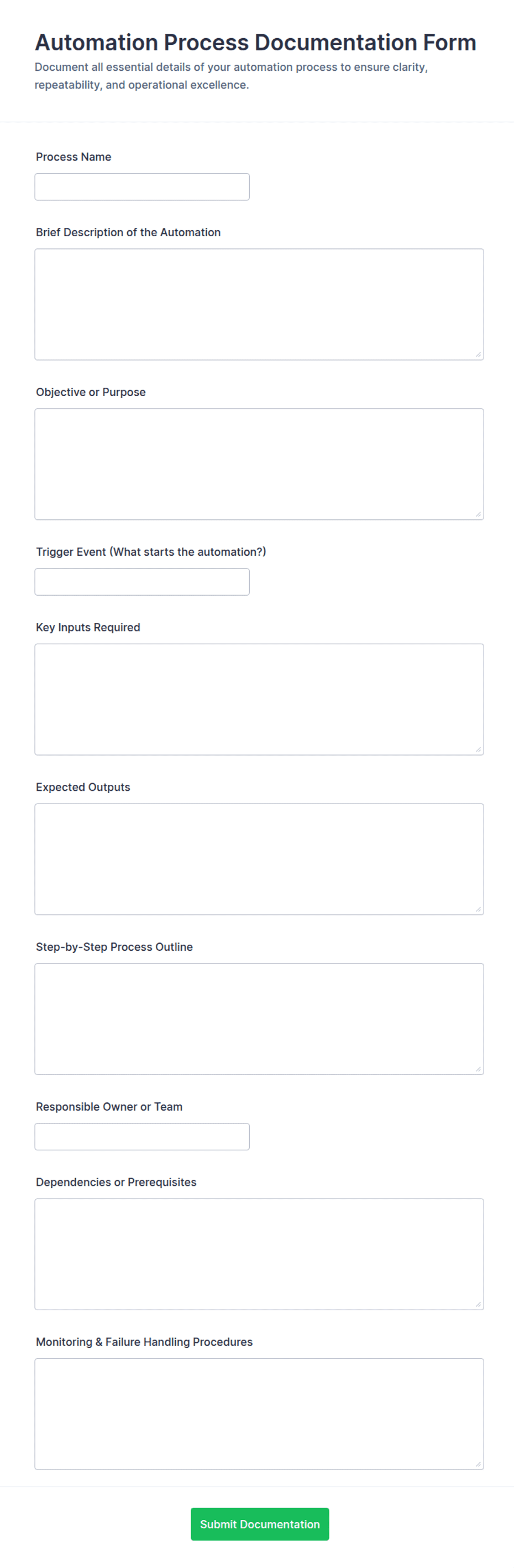 Automation Process Documentation Form Template | Jotform