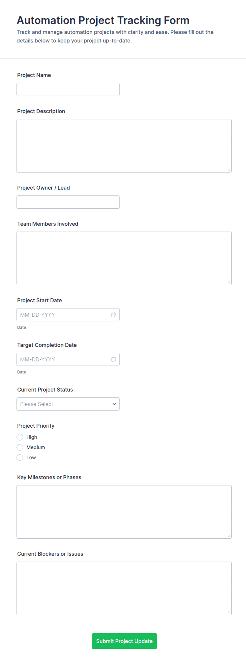 Automation Project Tracking Form Template | Jotform