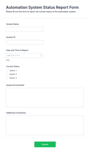 Automation System Status Report Form Template