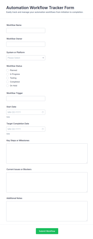 Automation Workflow Tracker Form Template