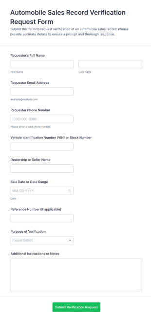 Automobile Sales Record Verification Request Form Template