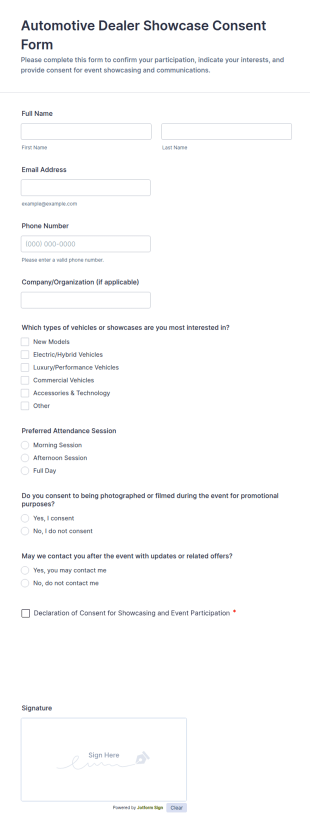 Automotive Dealer Showcase Consent Form Template