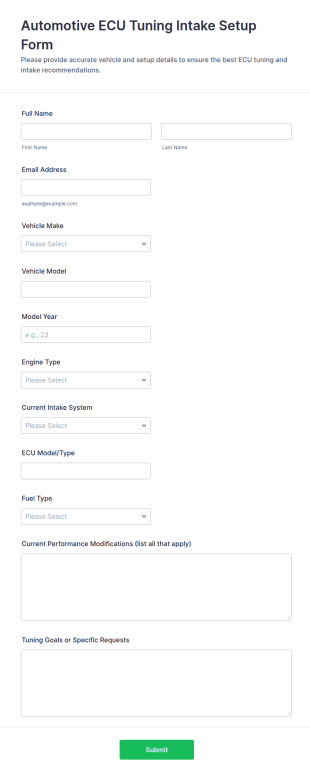 Automotive ECU Tuning Intake Setup Form Template