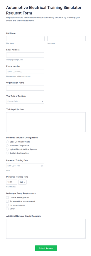Automotive Electrical Training Simulator Request Form Template