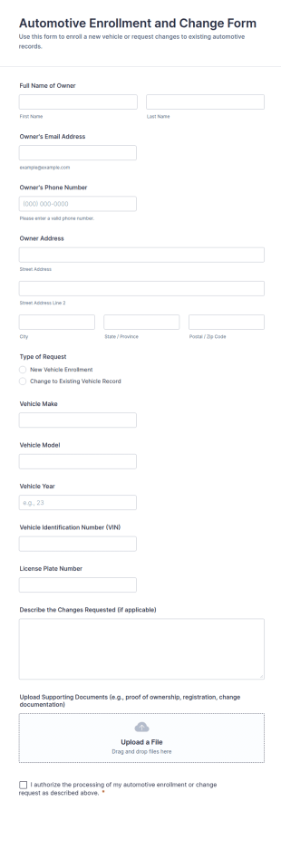 Automotive Enrollment And Change Form Template