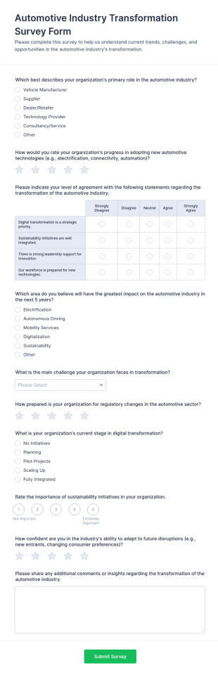Automotive Industry Transformation Survey Form Template