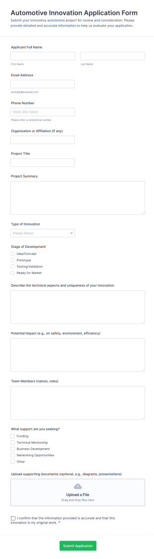 Automotive Innovation Application Form Template