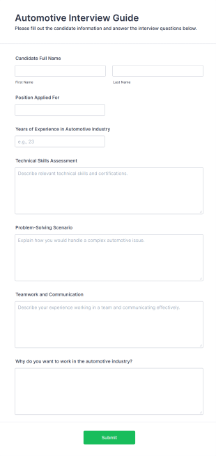 Automotive Interview Guide Form Template