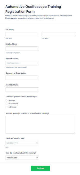 Automotive Oscilloscope Training Registration Form Template