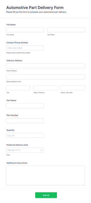 Automotive Part Delivery Form Template