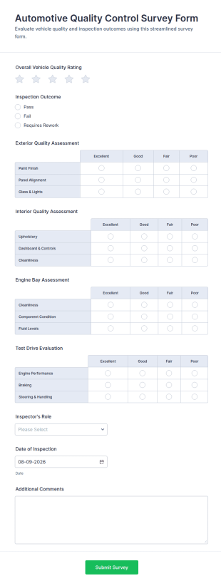 Automotive Quality Control Survey Form Template