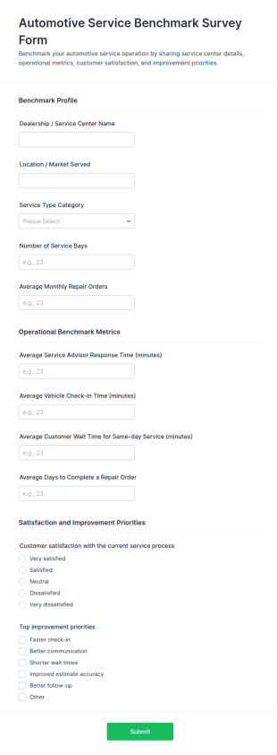 Automotive Service Benchmark Survey Form Template