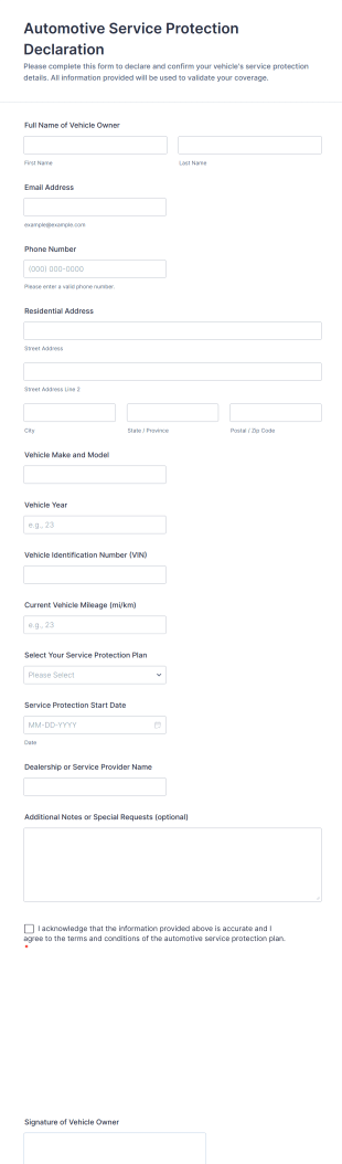 Automotive Service Protection Declaration Form Template