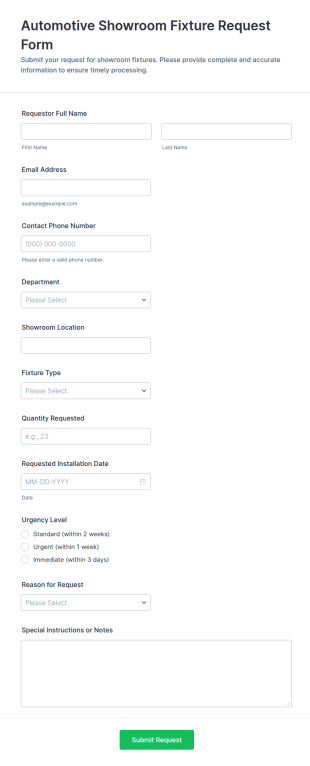 Automotive Showroom Fixture Request Form Template