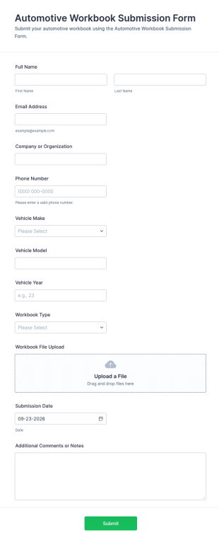 Automotive Workbook Submission Form Template