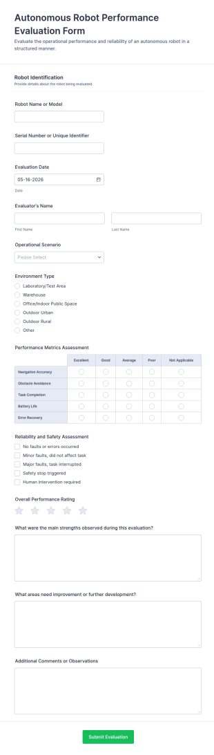 Autonomous Robot Performance Evaluation Form Template
