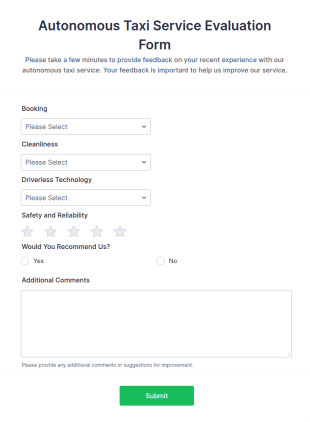Autonomous Taxi Service Evaluation Form Template