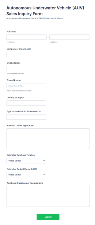 Autonomous Underwater Vehicle (AUV) Sales Inquiry Form Template