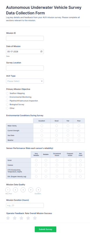 Autonomous Underwater Vehicle Survey Data Collection Form Template