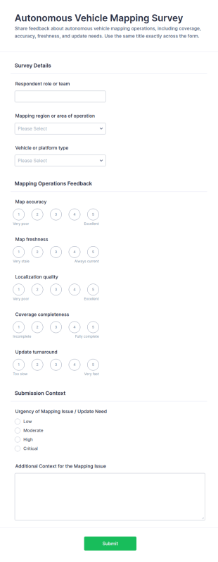 Autonomous Vehicle Mapping Survey Form Template