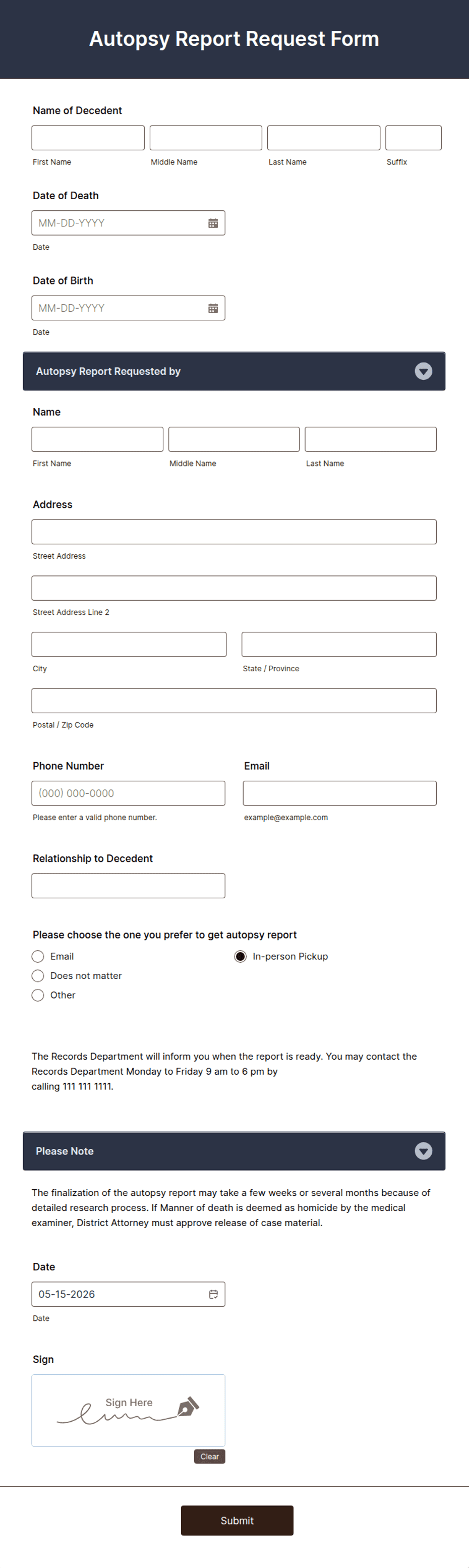 Autopsy Form.pdf Autopsy Report Request Form Template | Jotform
