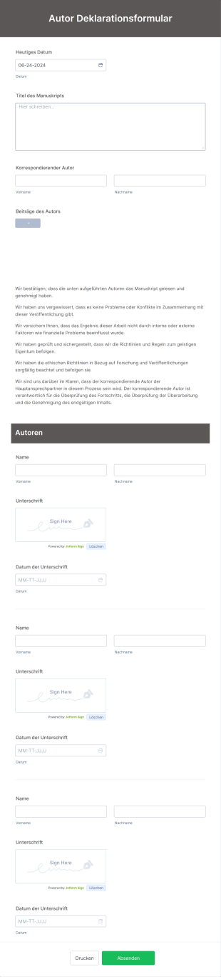 Autor Deklarationsformular Form Template