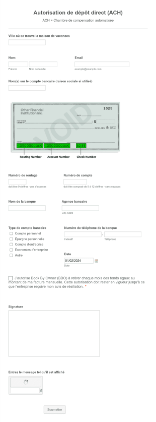 Autorisation Bancaire (ACH) Form Template