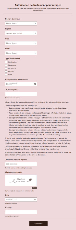 Autorisation De Traitement Pour Refuge