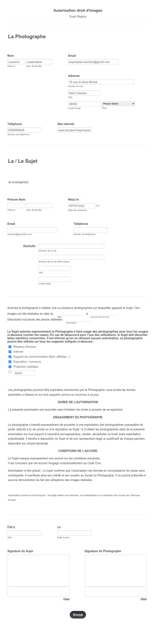 Autorisation Droit D'images (Adulte)