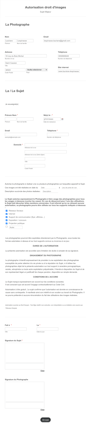 Autorisation Droit D'images (Adulte)