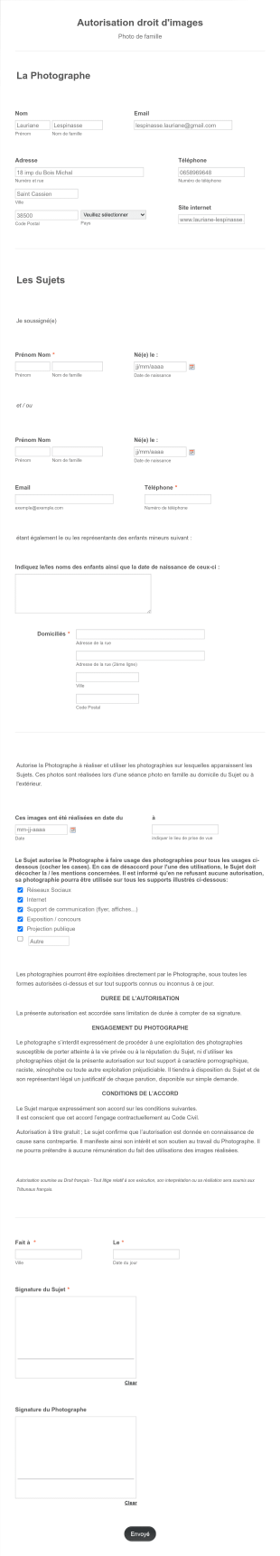 Autorisation Droit D'images Famille Form Template