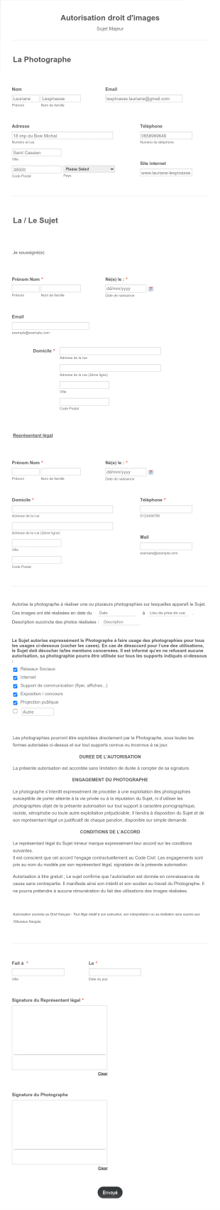 Autorisation Droit D'images (Mineur) Form Template