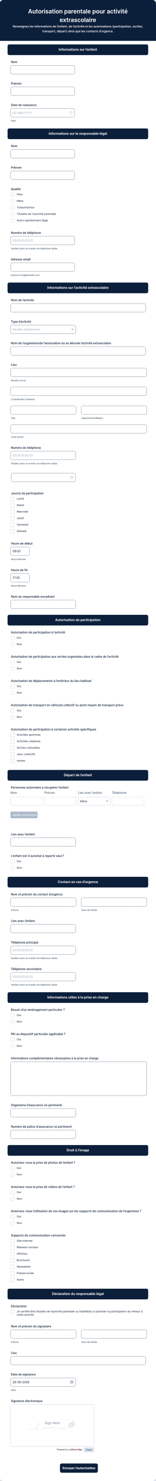 Autorisation Parentale Pour Activité Extrascolaire