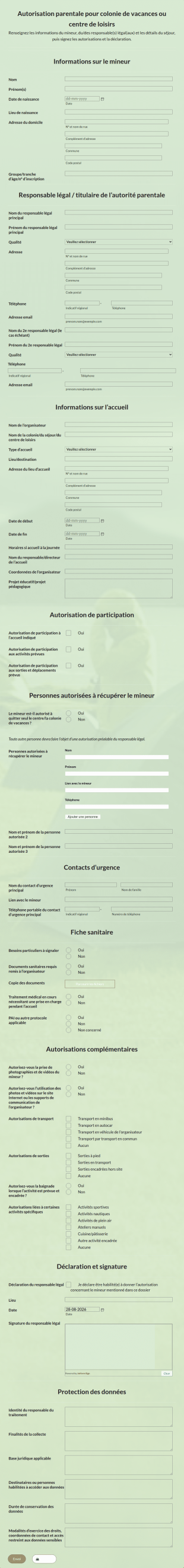Autorisation Parentale Pour Colonie De Vacances Ou Centre De Loisirs