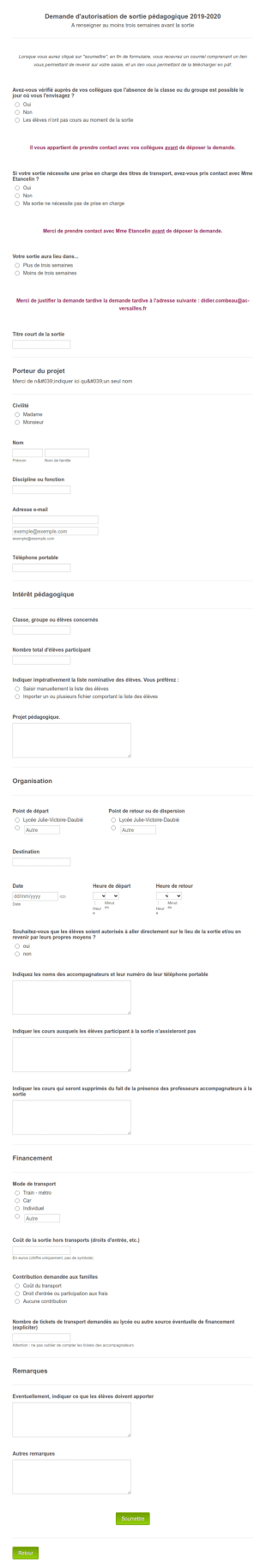 Autorisation Sortie Pédagogique