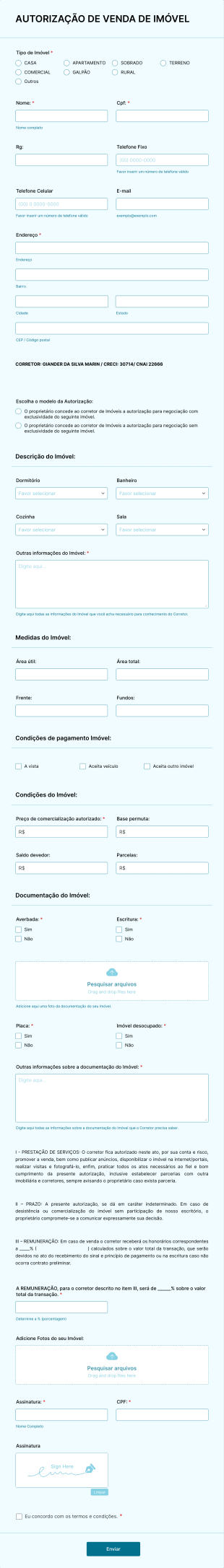 Autorização De Venda De Imóvel Form Template