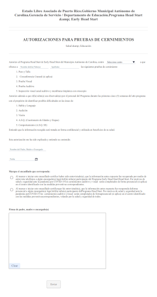 Autorizacion Para Pruebas De Cernimiento Salud