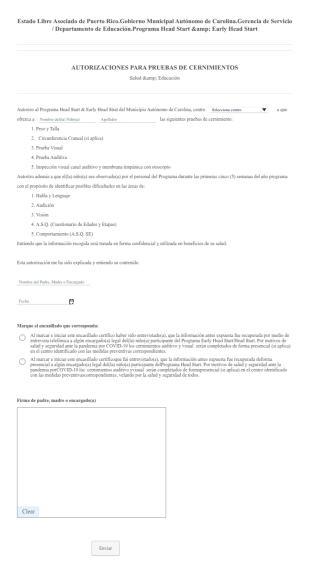 Autorizacion Para Pruebas De Cernimiento Salud