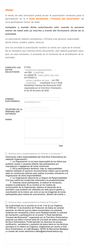 Autorización Travesia Del Alcarrache Form Template