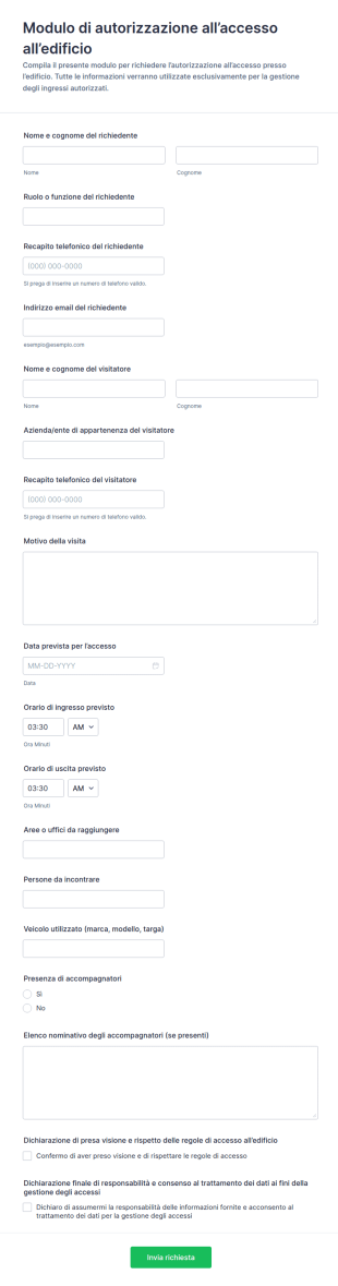Autorizzazione Accesso Edificio Form