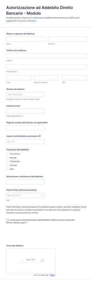 Autorizzazione Ad Addebito Diretto Bancario Modulo
