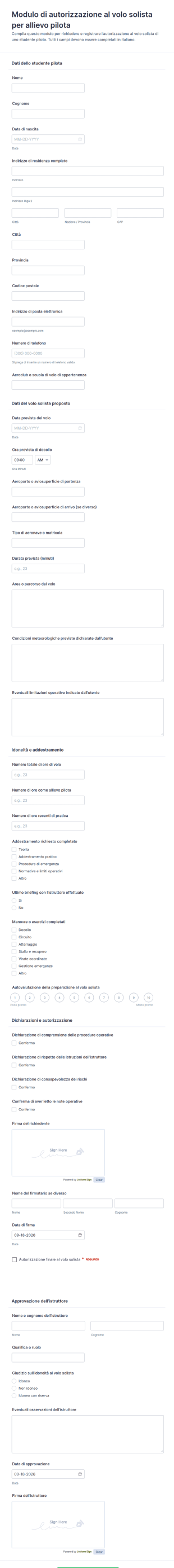 Autorizzazione Al Volo Solo Studente Form
