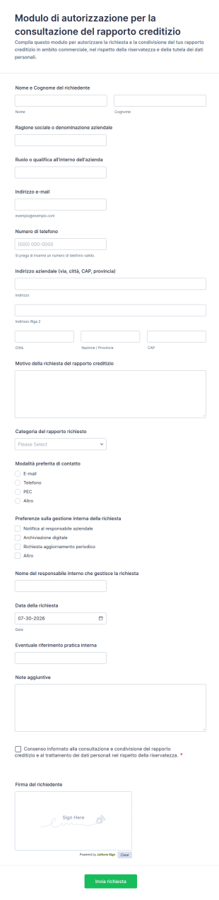 Autorizzazione Alla Consultazione Del Rapporto Creditizio