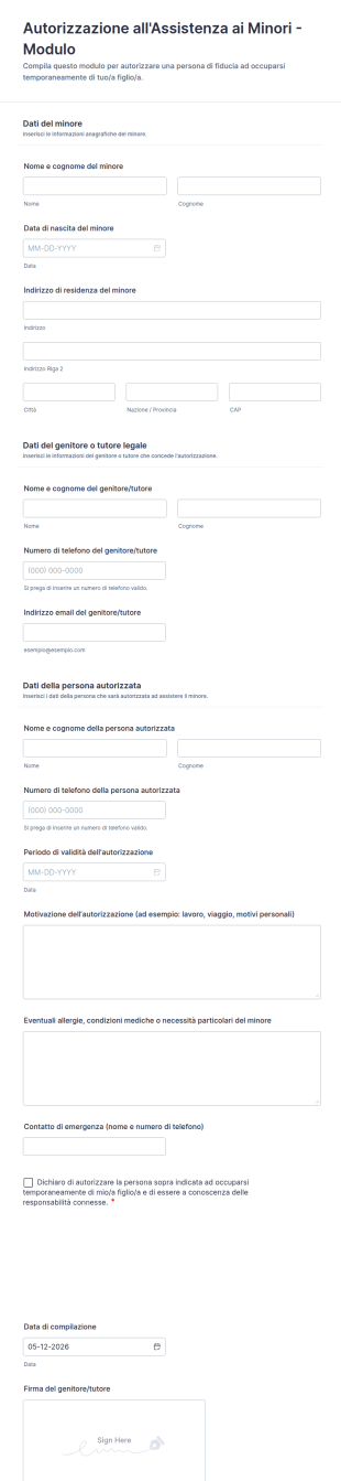 Modulo Di Autorizzazione All’assistenza All’infanzia