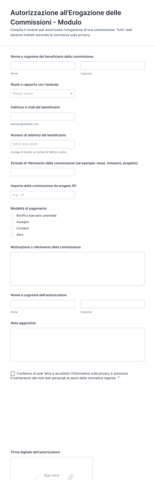 Autorizzazione All'Erogazione Delle Commissioni Modulo