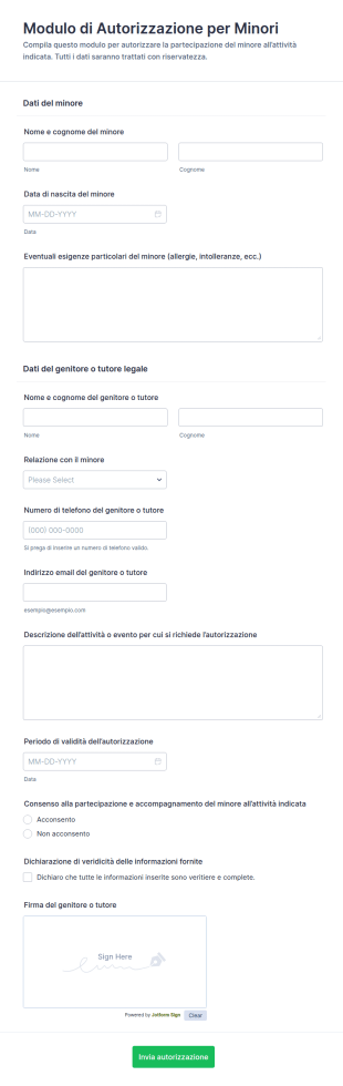Autorizzazione Genitoriale Per Minori